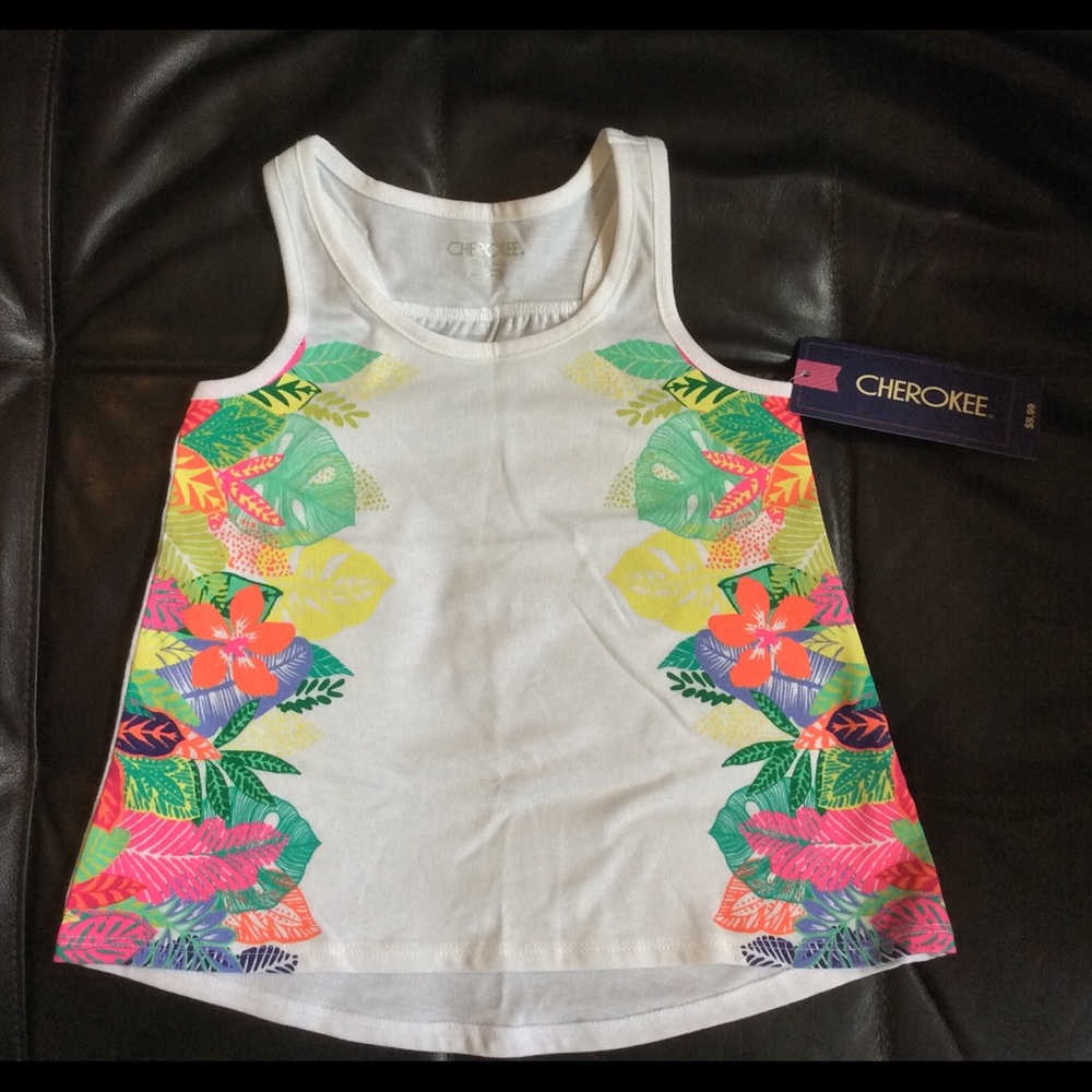 NWT Cherokee Girls White Tropic Print Top XS 4/5